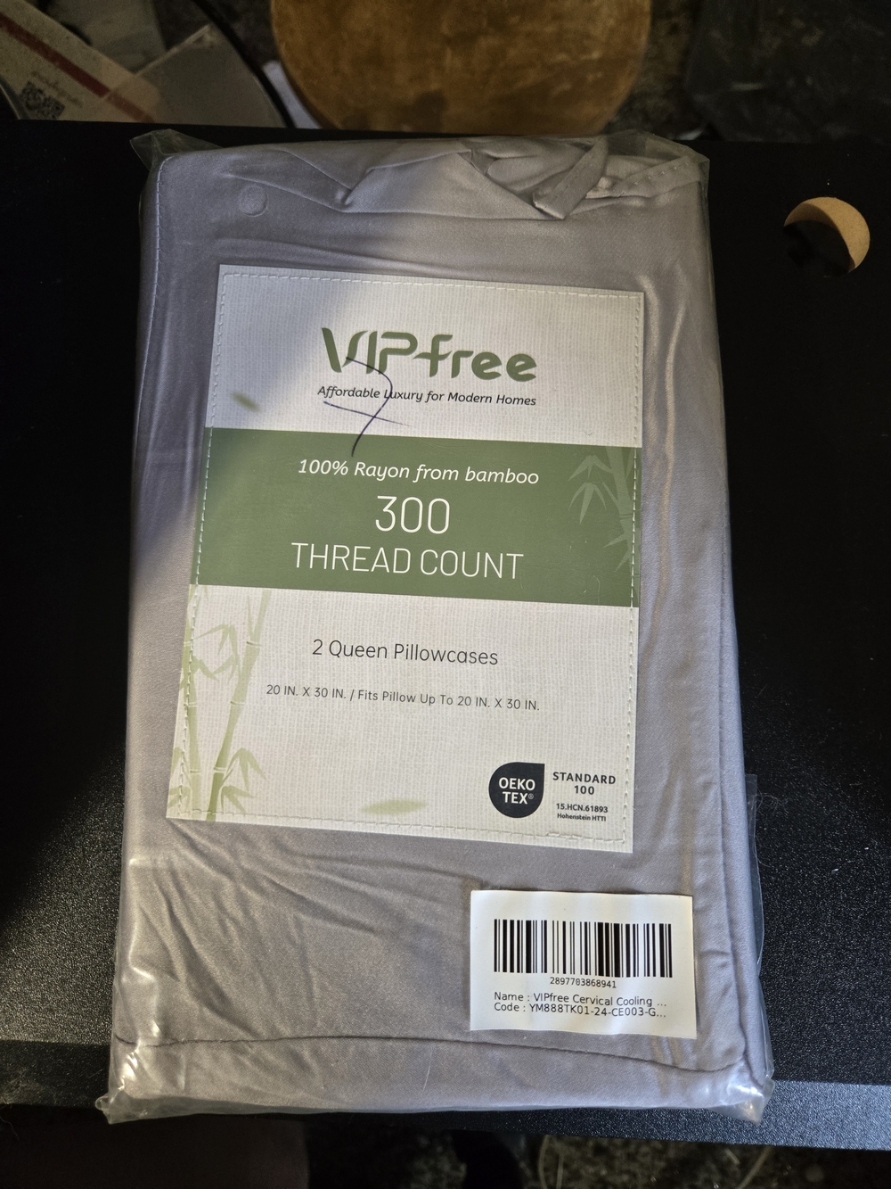 VIP Free 300 Thread Count Rayon from Bamboo Queen Pillowcases - Gray